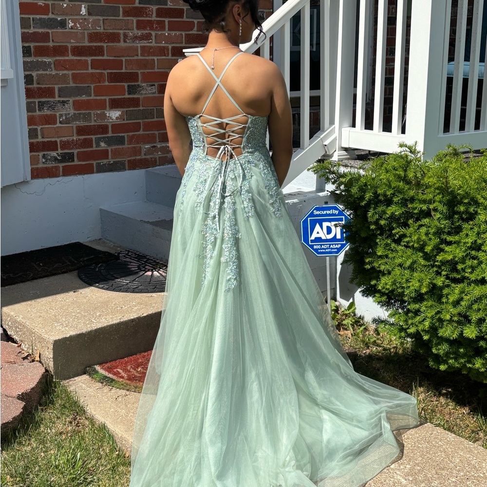 jcpenney Mint Green Lace-Up Back Prom Gown